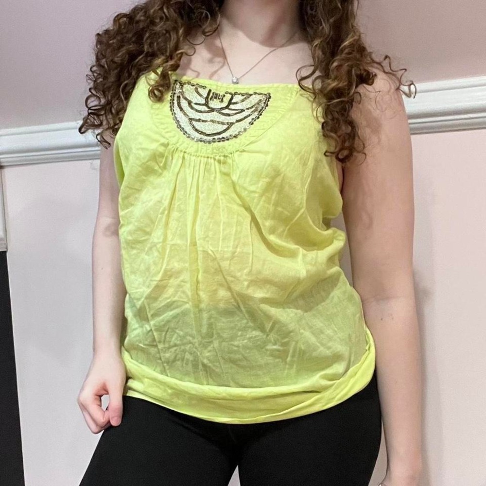 y2k yellow sequin tank top small‎